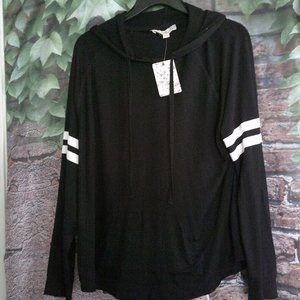 Lightweight Striped Sleeve Slip Pocket Hoodie
